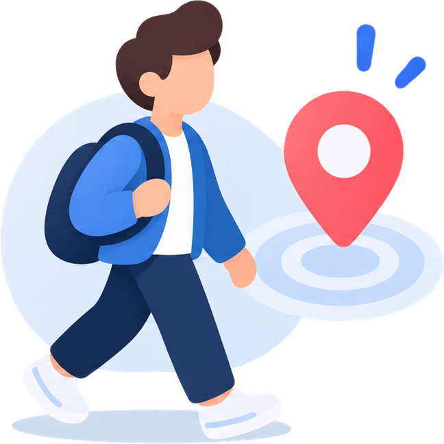 A person walking toward a job marked on the street